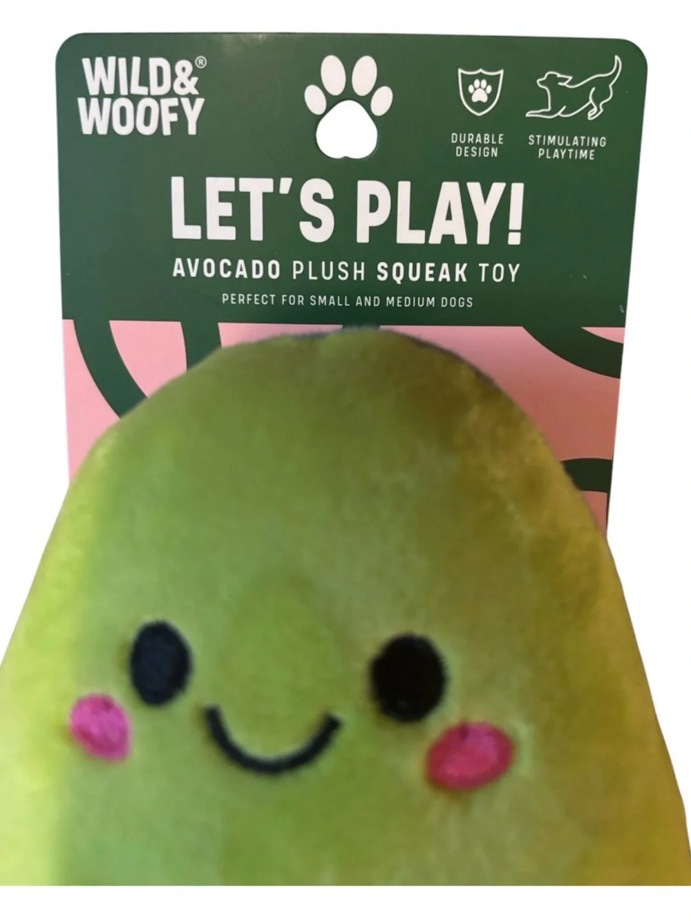 Wild & Woofy LETS PLAY! Avacado Plush Squeak Toy Small & Medium Dogs Durable NWT